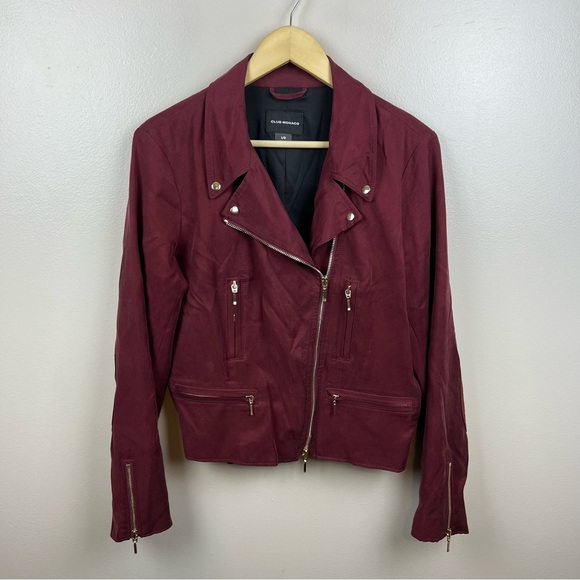 Club Monaco Jackets & Blazers - Club Monaco Kapri Moto Jacket Womens Size Large Burgundy Red Lightweight Casual